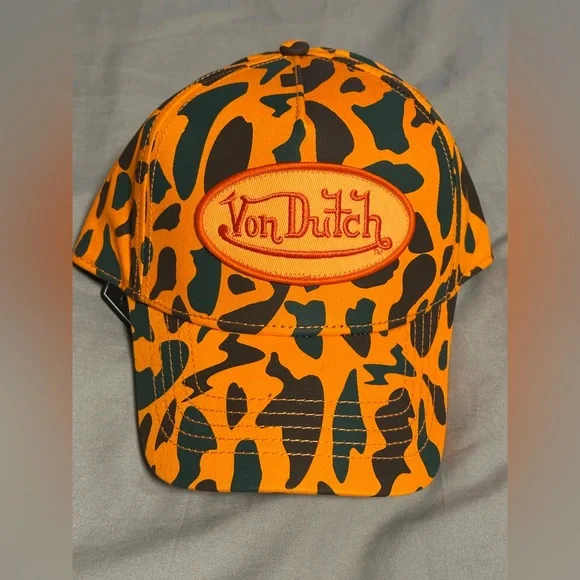 Von Dutch Orange and Black Leopard Cap New - Picture 5 of 5